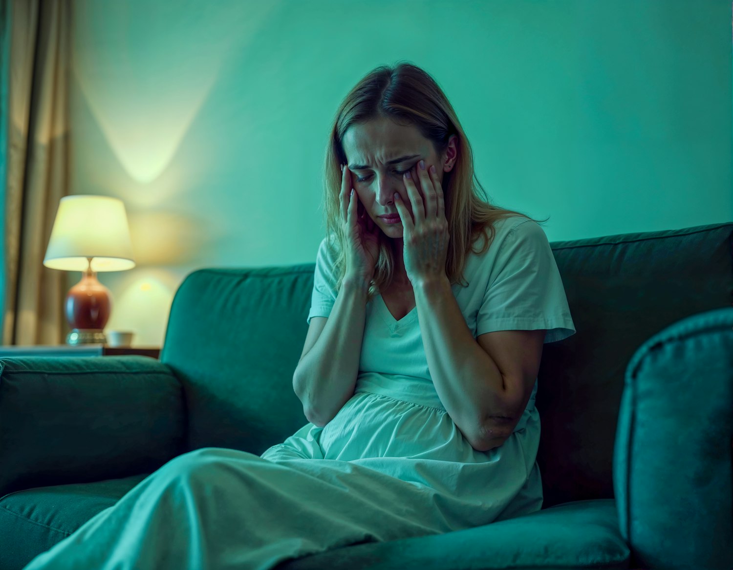 A person feeling overwhelmed by a deluge of digital news content, representing the struggle to find truth amidst constant information and bias.
