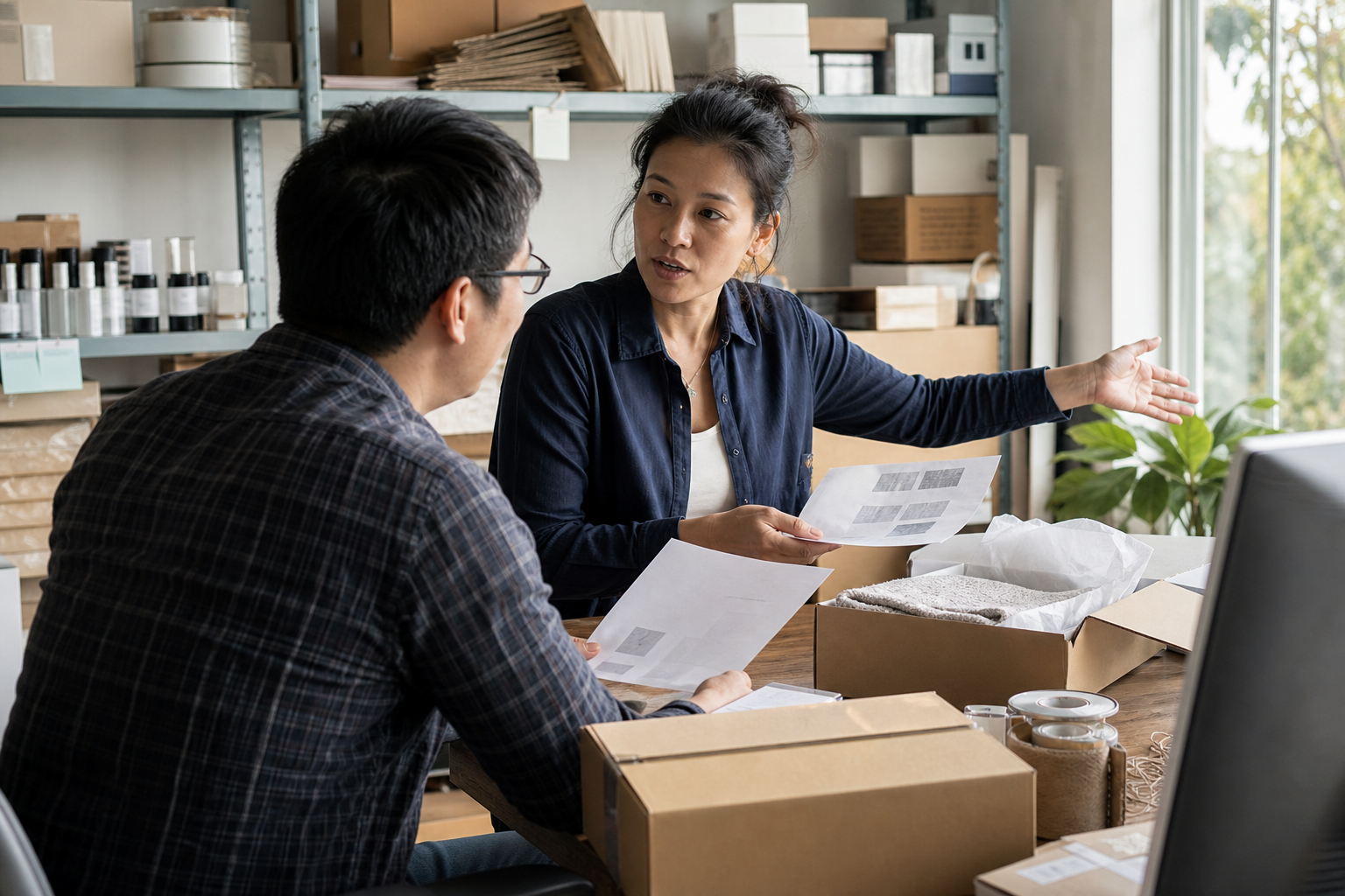 An online store owner discusses hosting responsibilities with a technical advisor.