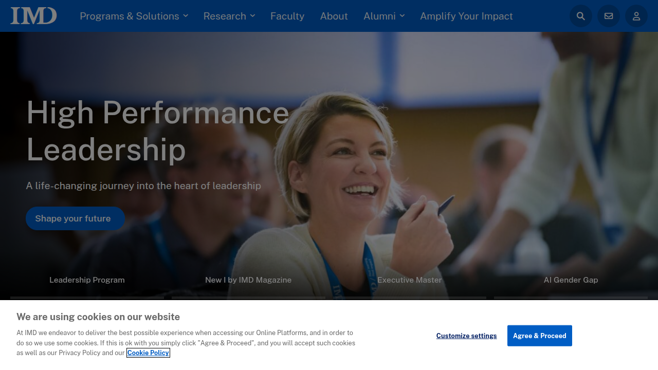 Screenshot of the IMD Business School homepage, a leading source for business and marketing insights.