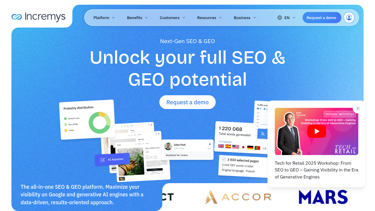 Incremys' homepage, an example of a digital marketing agency providing SEO resources and statistics for businesses.