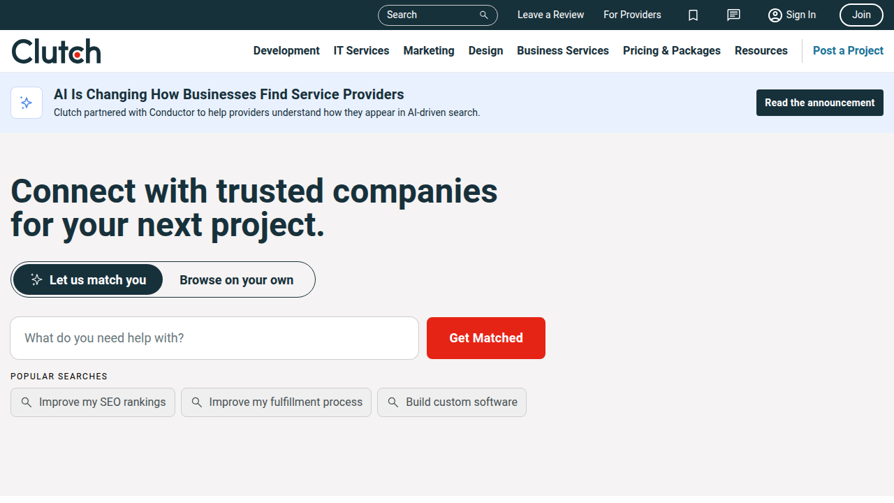 Clutch.co offers B2B ratings and reviews, helping businesses find top web design companies.