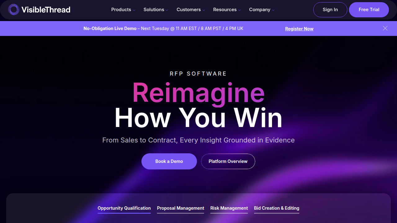 Screenshot of the VisibleThread homepage, a resource for content clarity and proposal graphics.