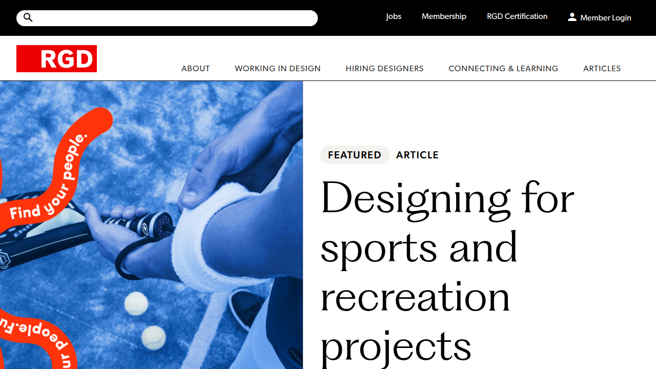 Screenshot of the RGD (Association of Registered Graphic Designers) homepage, providing resources for designers and clients.