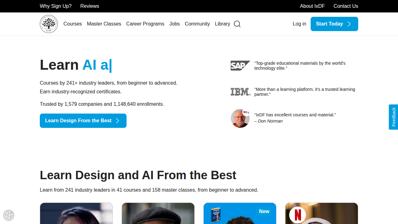 The Interaction Design Foundation (IxDF) website, offering a wide range of UX courses and resources for professionals.