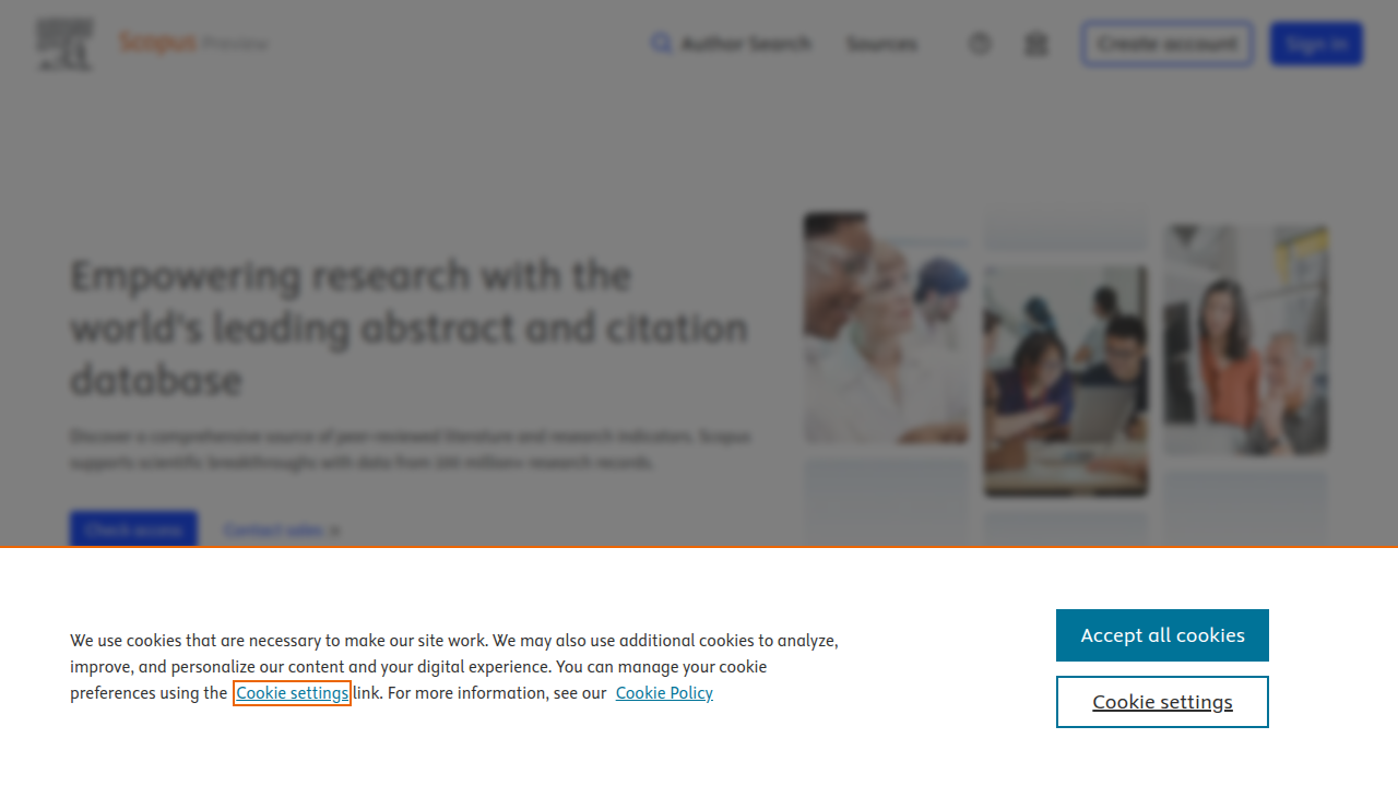 Scopus, an example of a specialized search engine used primarily for academic research.