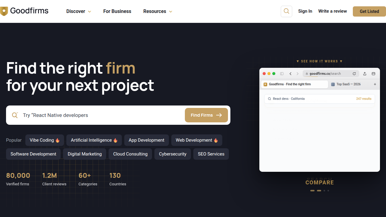 Explore Goodfirms, a platform for software and service comparisons, including web development.