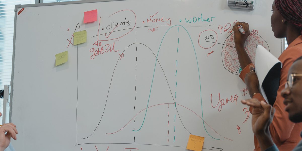 A diverse team collaborating around a whiteboard, developing a clear plan or strategy for business growth.