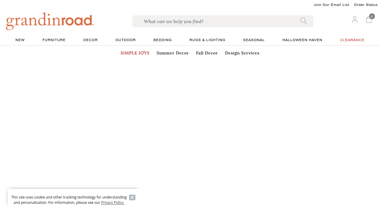 The GrandinRoad website, a leading online retailer for home furnishings and holiday decor.