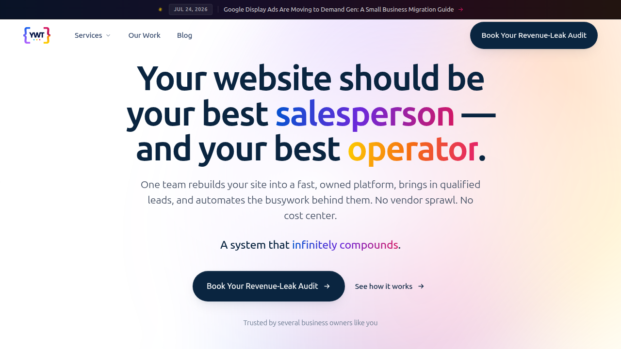 A screenshot of YourWebTeam.io, which offers insights into website compliance and security for businesses.