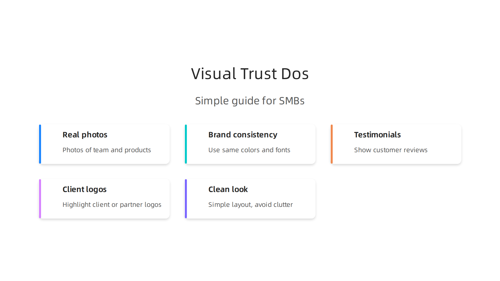 An infographic outlining best practices for visual and social trust signals in website design.