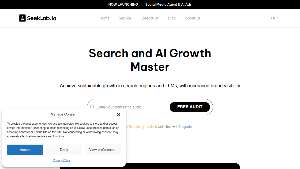 Seeklab, a blog and resource hub discussing various website audit tools, including free options.