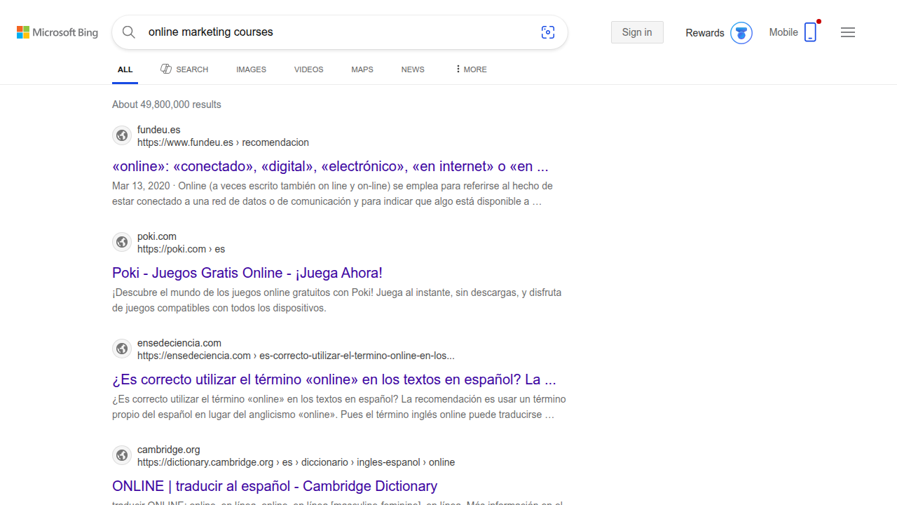 Weblish: Bing Search Results: Organic SEO Listings vs Paid SEM Ads