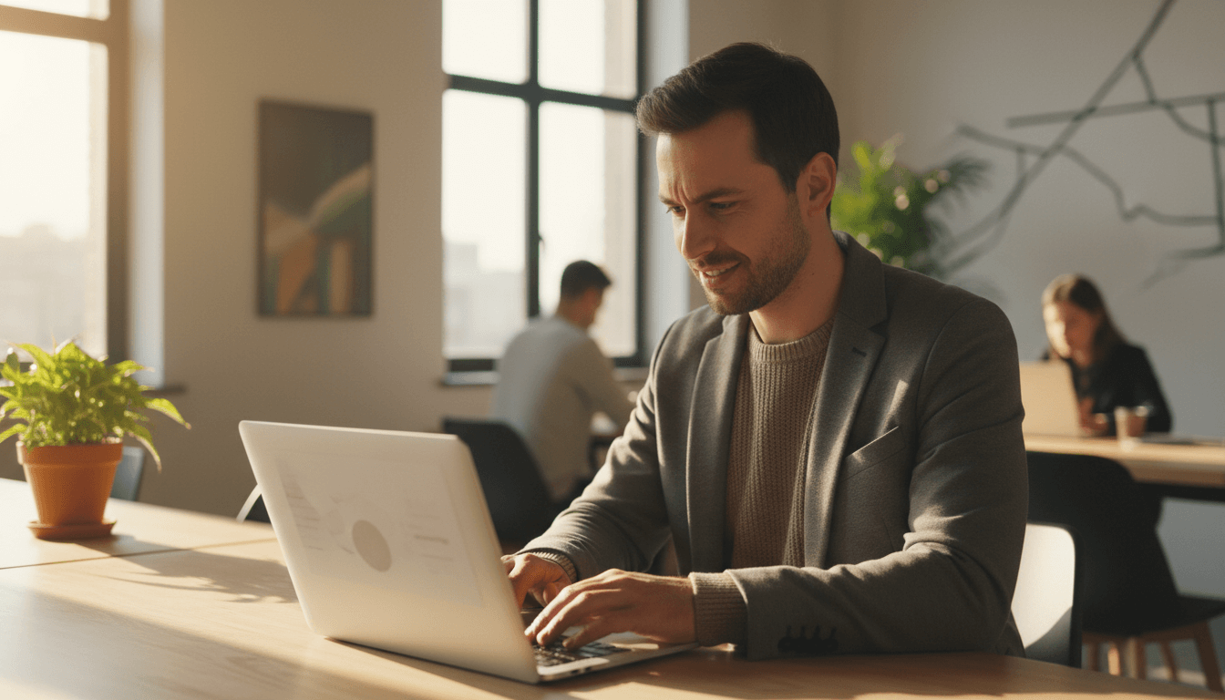 Weblish Builder: Focused Small Business Owner Crafting an Affordable Website