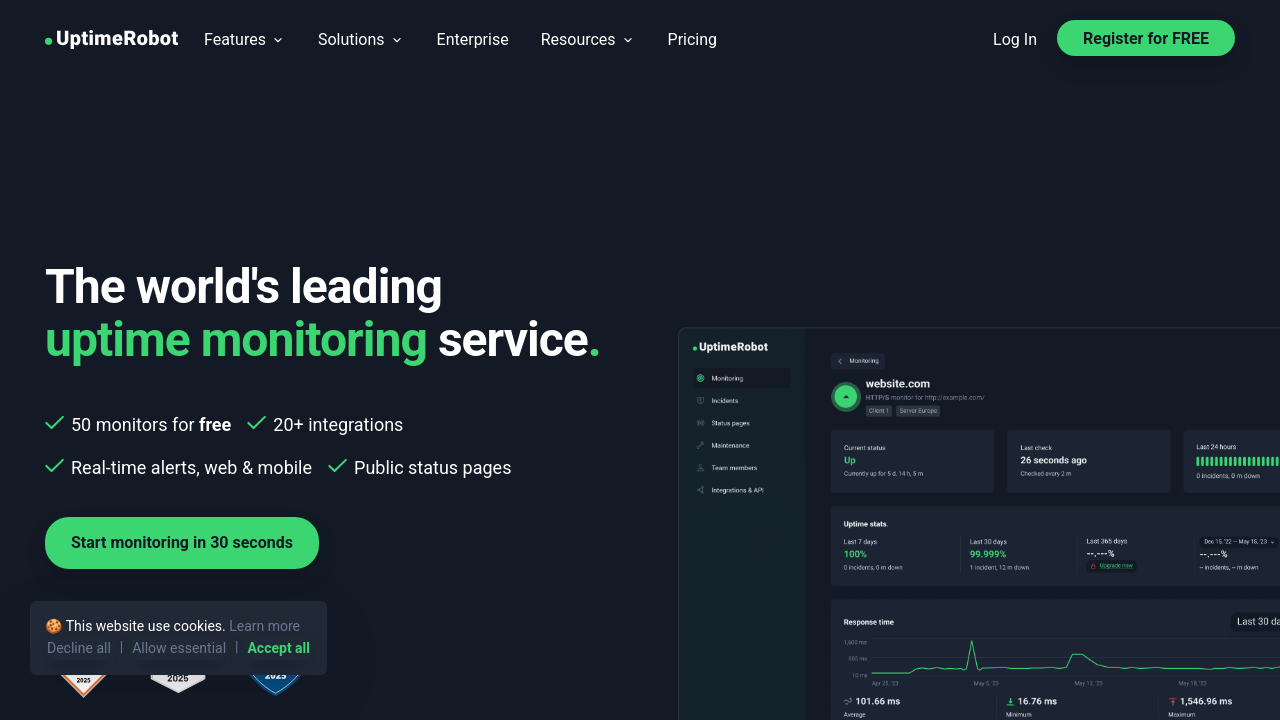 Weblish Uptime Monitoring Dashboard Example
