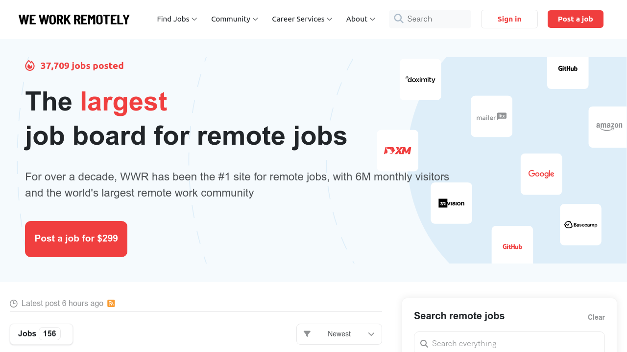 We Work Remotely Weblish Job Board Screenshot