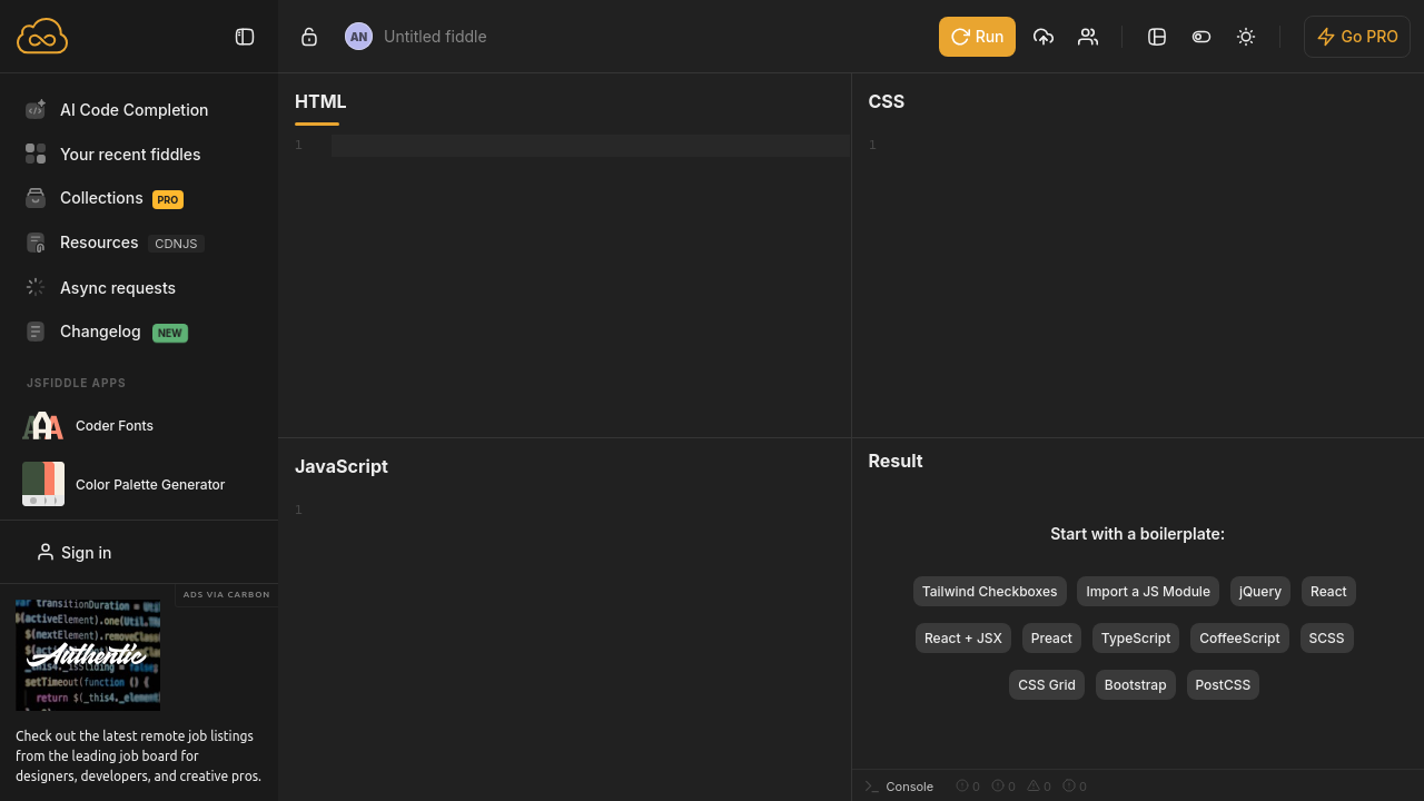 Weblish Portfolio Screenshot: JSFiddle Web Development Project Example