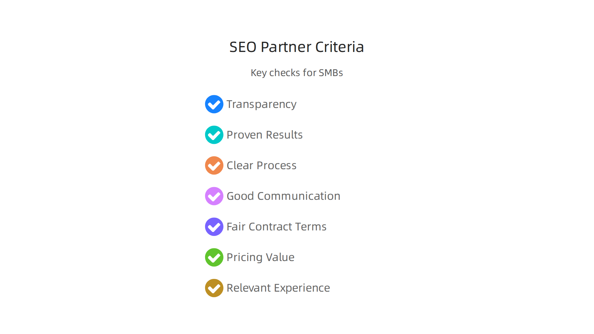 Key criteria for small businesses to consider when evaluating and choosing an SEO partner for growth.