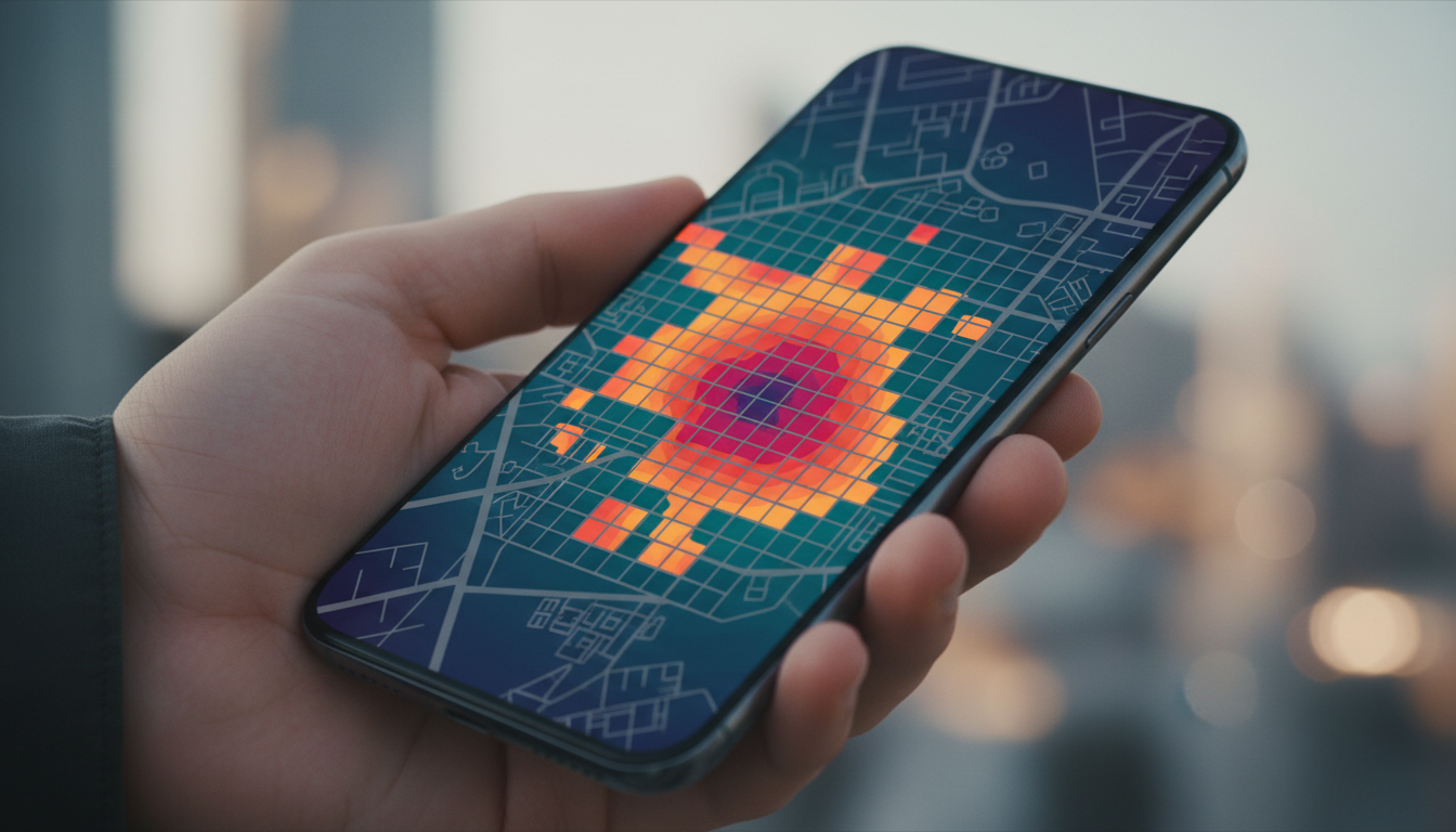 Mobile Device Displaying weblish.io Local Search Heatmap for Keyword Rankings