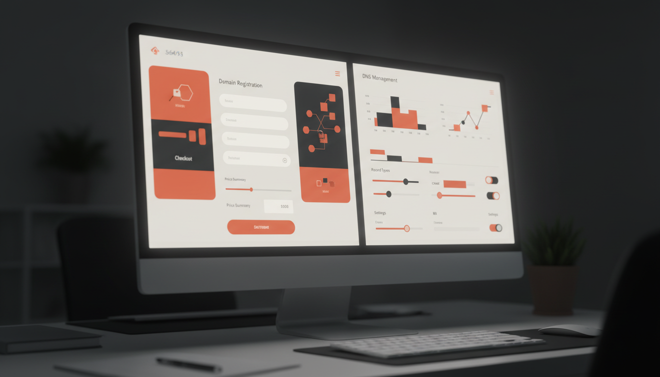 Dynamic split screen shows comparative web interfaces for weblish.io domain management platforms