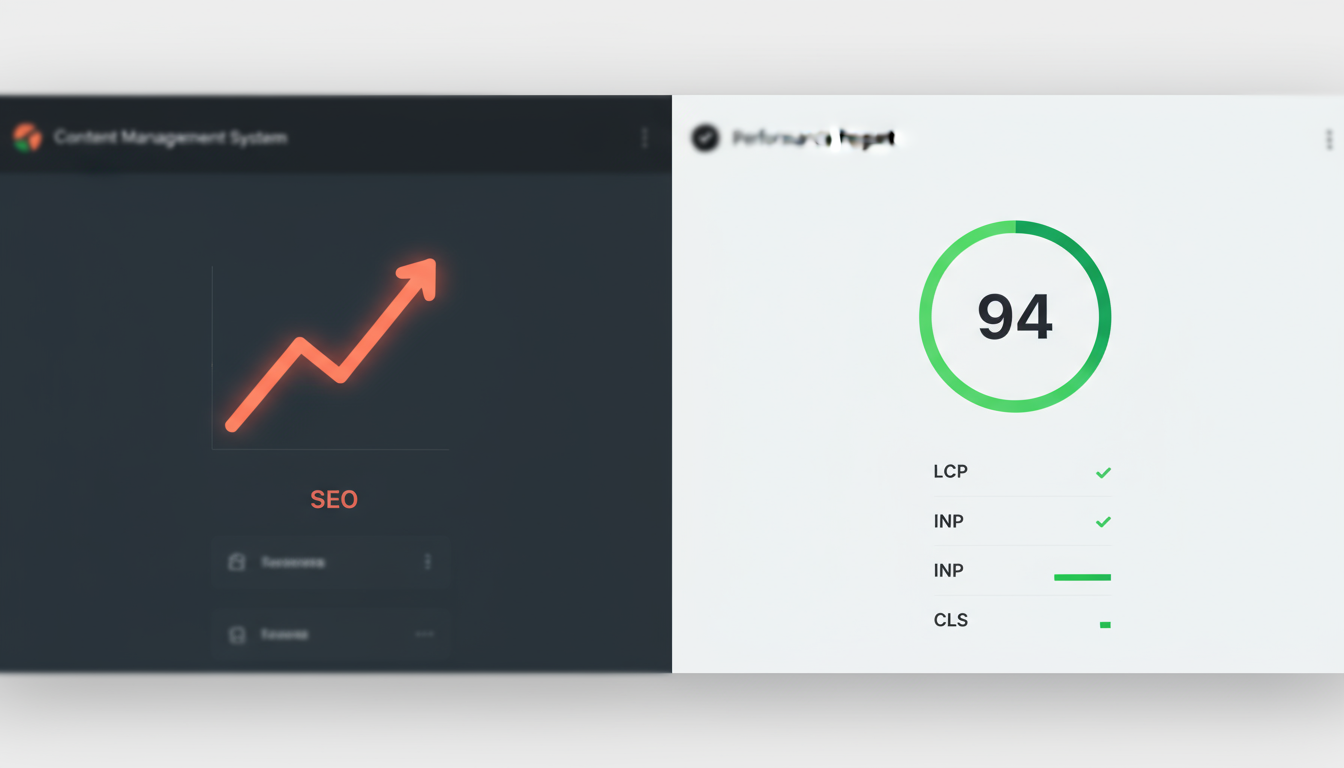 weblish.io dashboard shows rising SEO gains and fast Core Web Vitals scores.