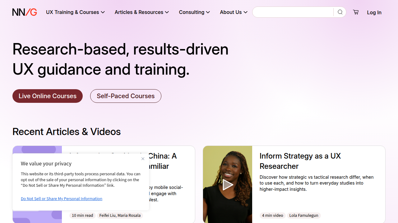 The Nielsen Norman Group is a respected voice in user experience, providing extensive research and insights into UI and UX best practices.
