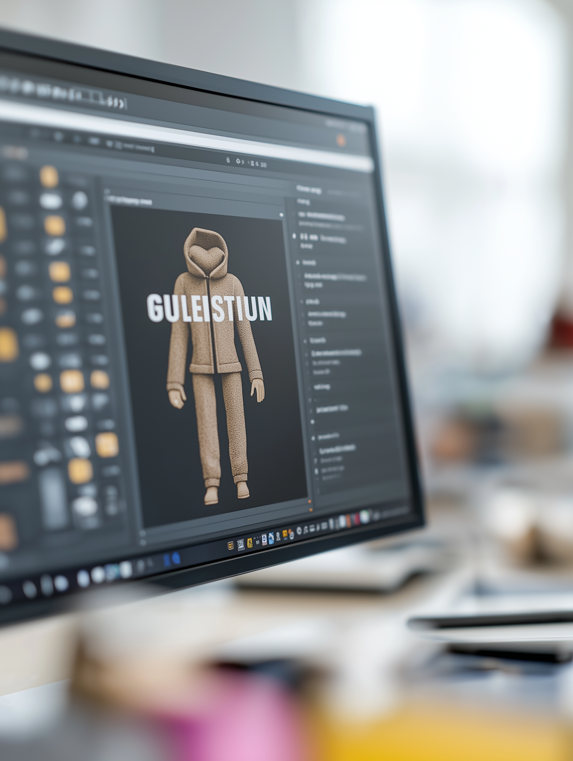 A fashion designer works on a digital garment model using 3D prototyping software, showcasing modern industry practices.