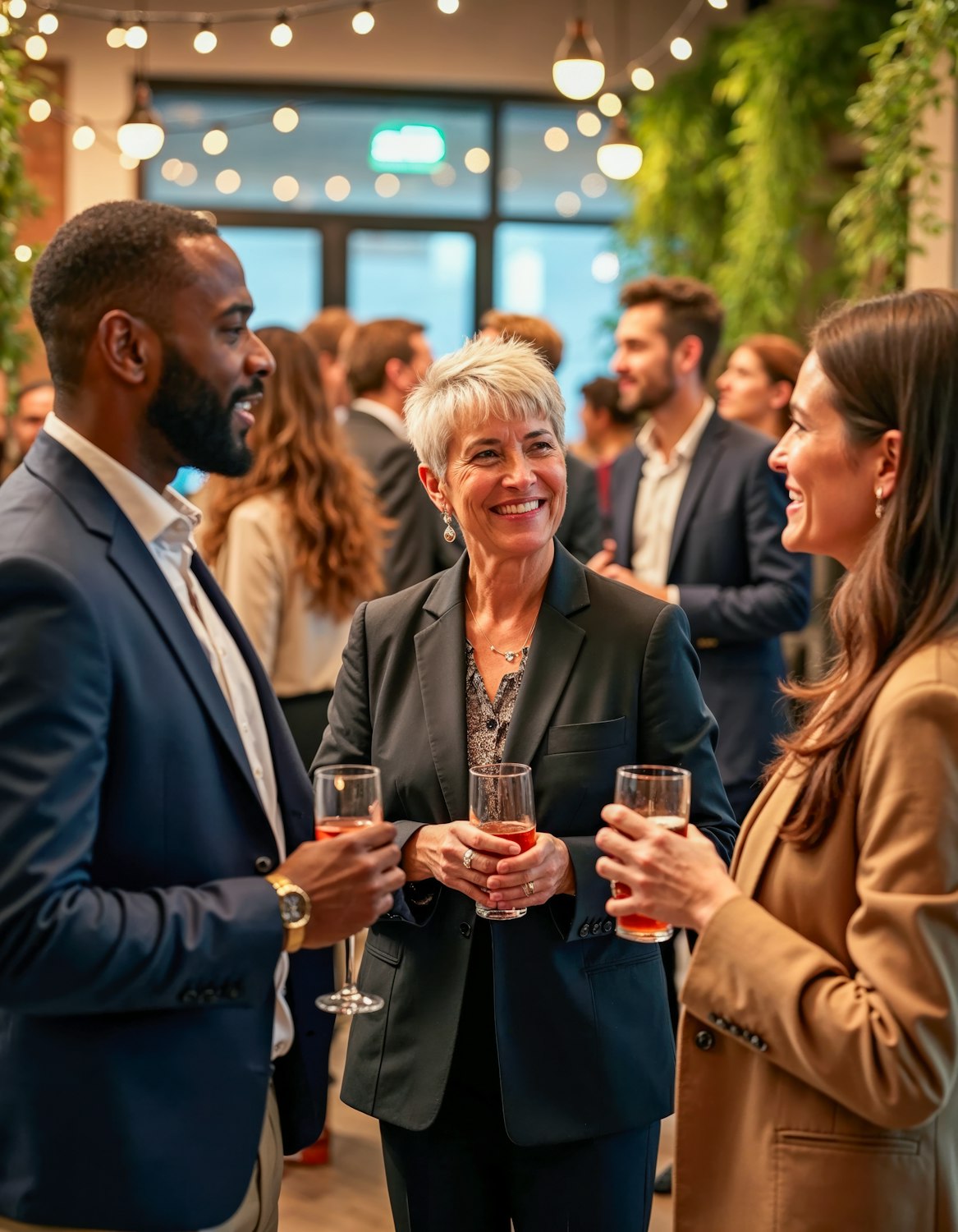 Professionals engaging in conversation at a fashion industry event, highlighting the importance of networking for career advancement.