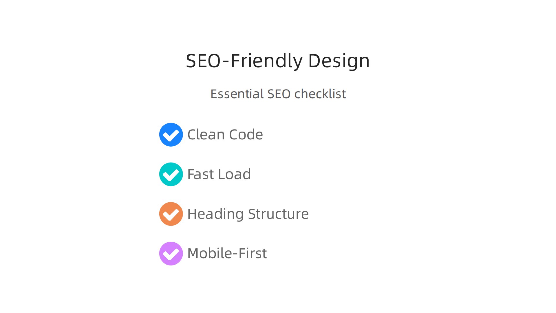 An infographic highlighting the essential components of SEO-friendly design, including clean code, fast page load times, proper heading structure, and mobile-first approach.
