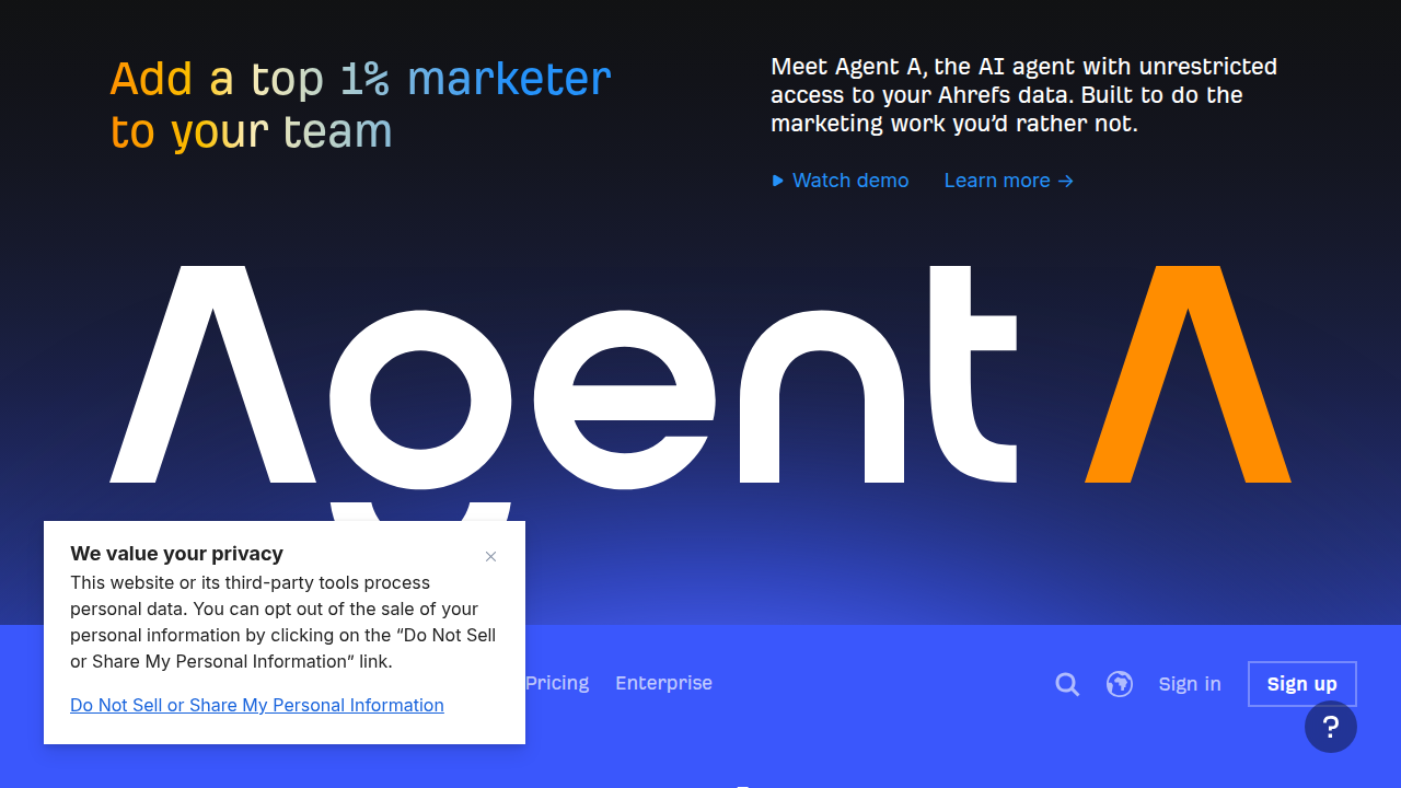 The homepage of Ahrefs, a popular SEO and keyword research tool, illustrating its utility in competitor analysis.
