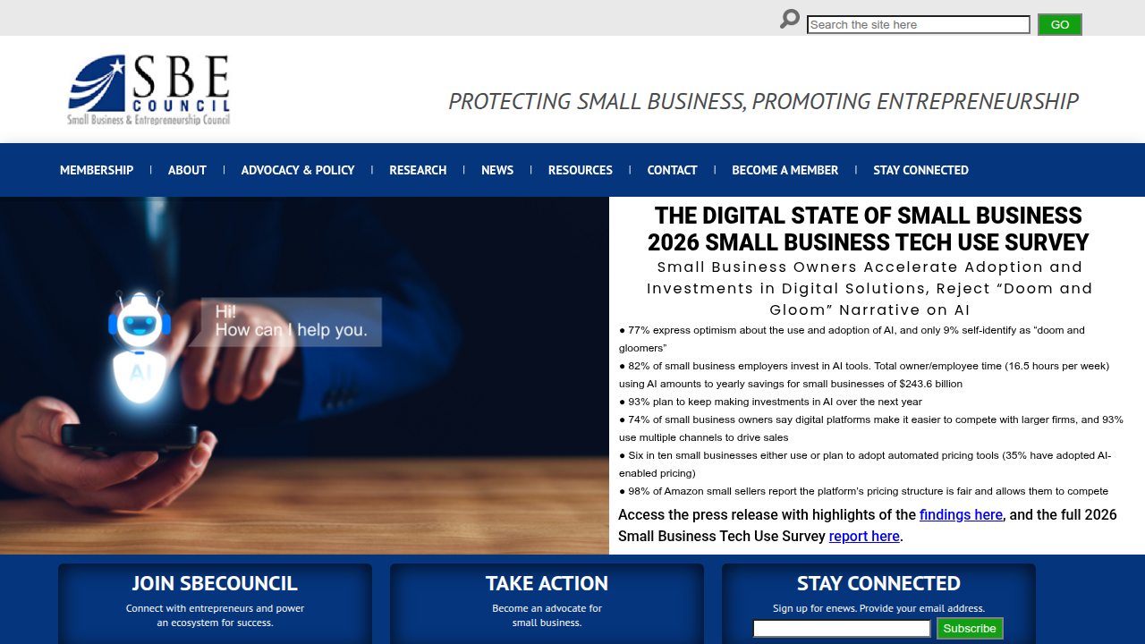 The SBE Council website, a resource for small business advocacy and insights into technology adoption trends.