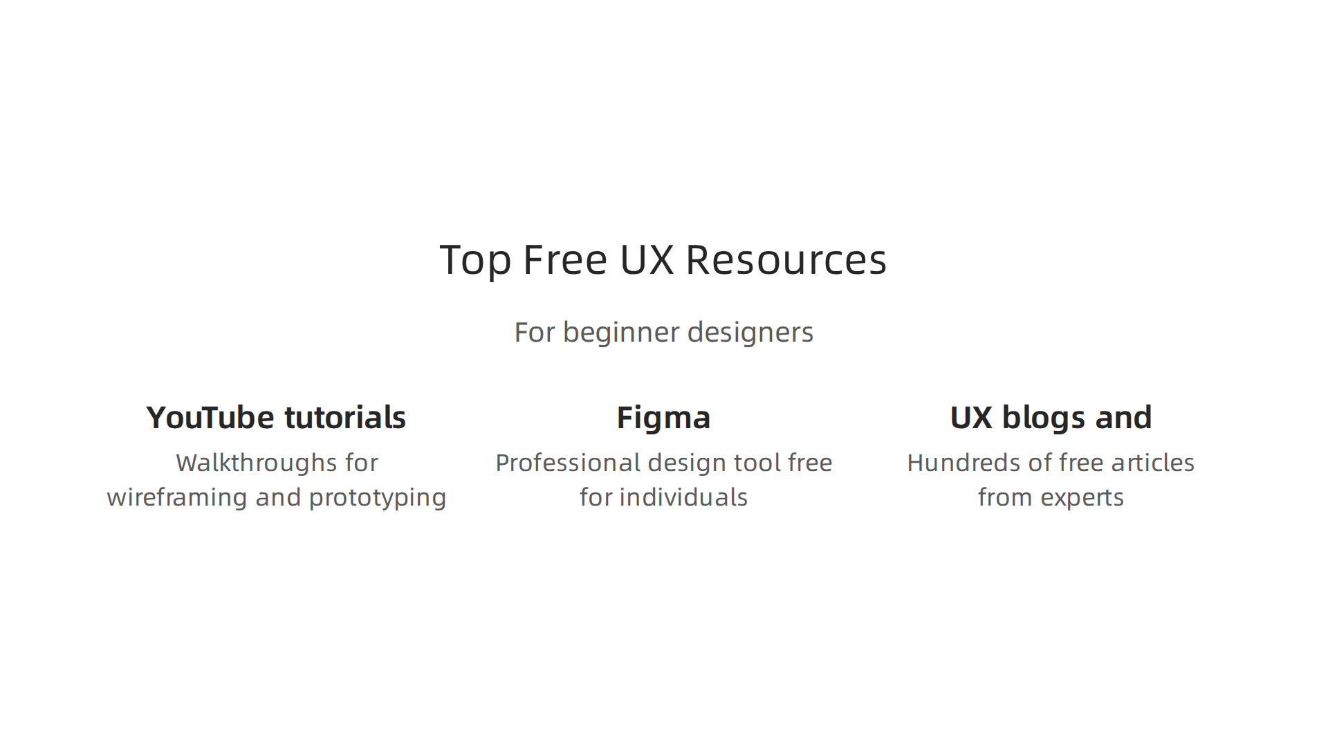 An infographic highlighting the best free resources available for aspiring UI/UX designers.
