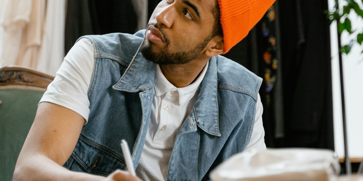 A person, representing a small business owner, looking thoughtful while considering different options for marketing support.
