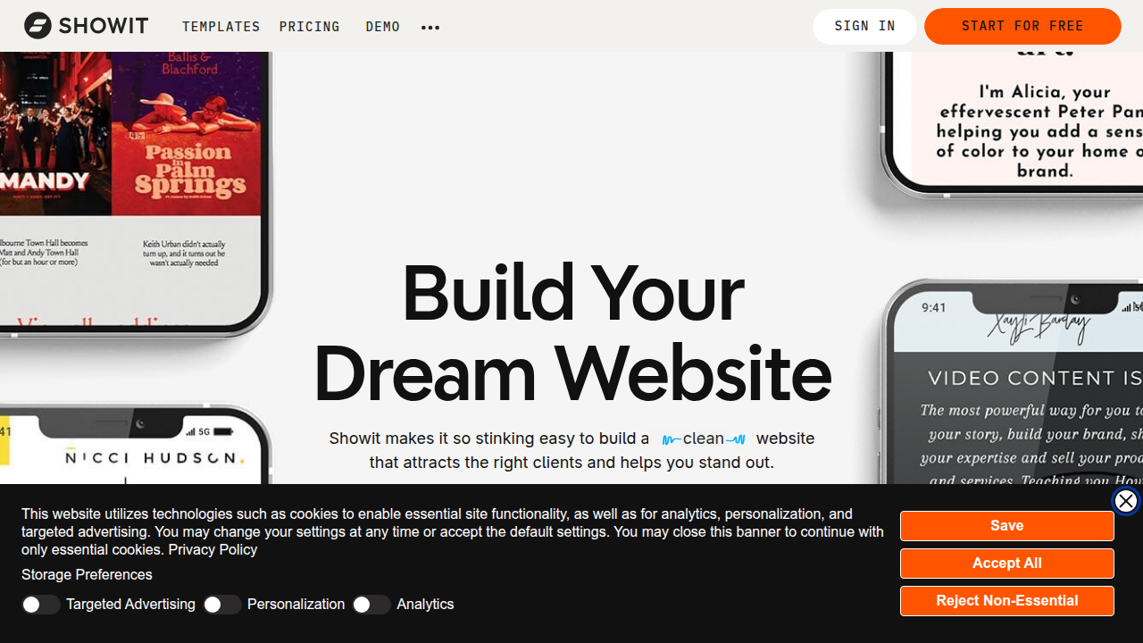 Showit platform, designed for creatives to build dynamic websites.